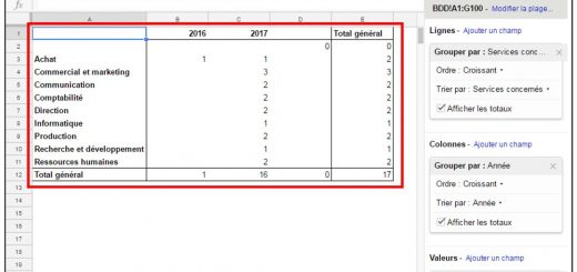 Tableau croisé dynamique exploitant les données par année