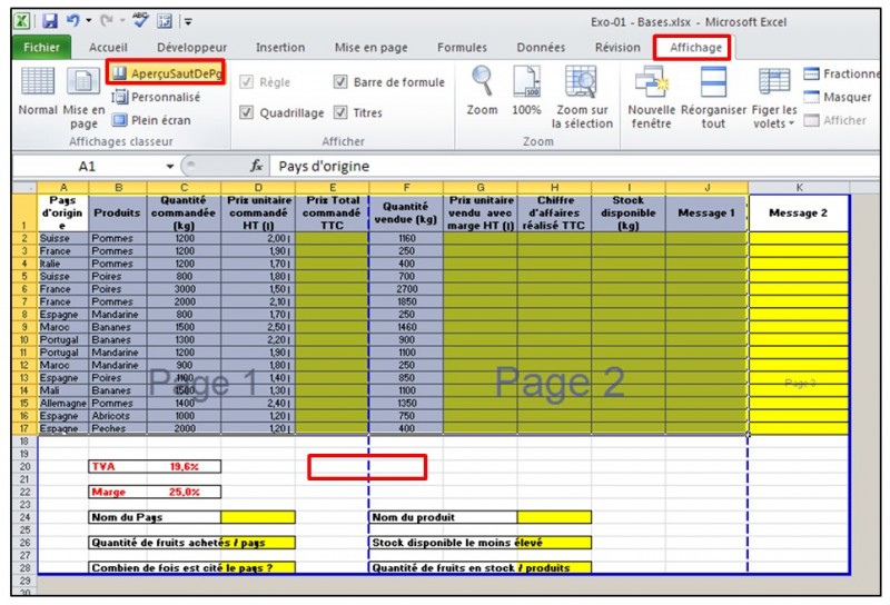 Excel 2010 - Les bases - apercu des sauts de page