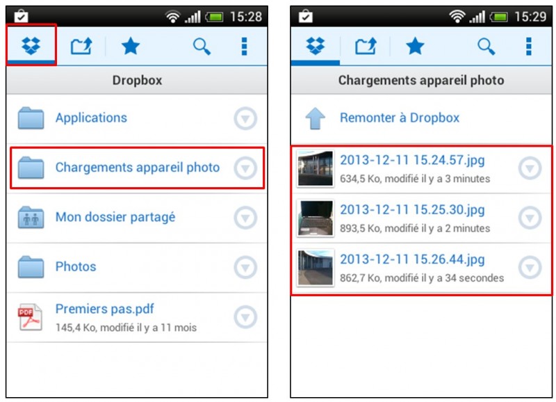 synchroniser ses photos smartphone tablette pc avec Dropbox - visualiser ses photos sur son appareil mobile