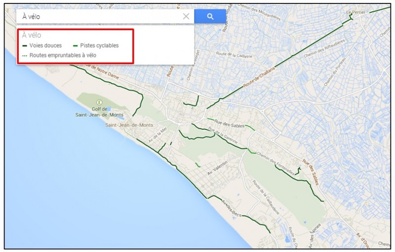 creer un trajet a velo avec Google Map - legende des trajets a velo