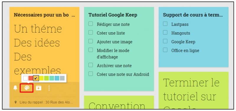 Prendre des notes avec Google Keep - definir une couleur
