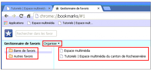Utiliser le navigateur Google Chrome - gestionnaire de favoris