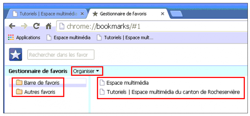 Utiliser le navigateur Google Chrome - gestionnaire de favoris