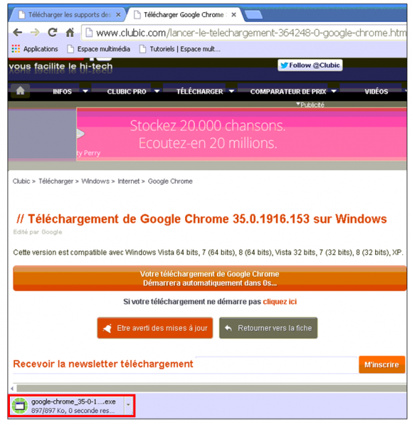 Utiliser le navigateur Google Chrome - telecharger un fichier