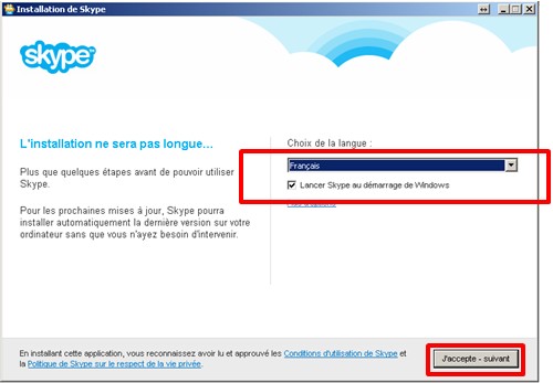 04 - Skype communiquez gratuitement avec vos contacts - installation choix de la langue