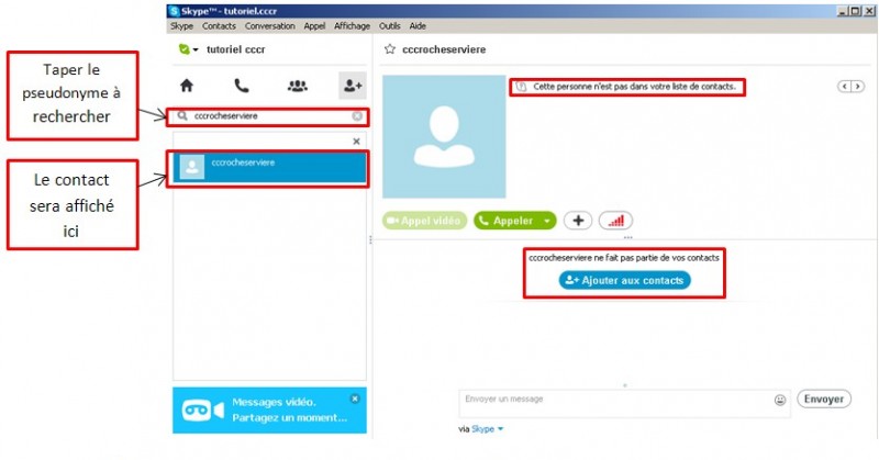 Skype communiquez gratuitement avec vos contacts - taper dans la barre de recherche le contact a trouver