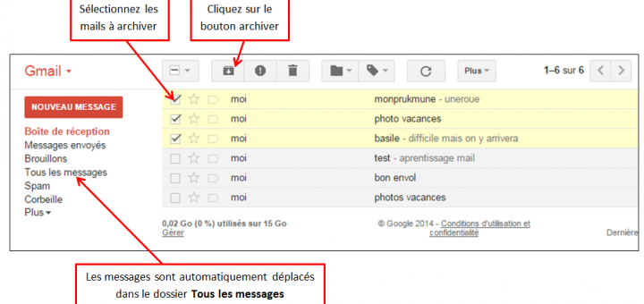 Tutoriel Gmail - gestion des messages - archiver des messages
