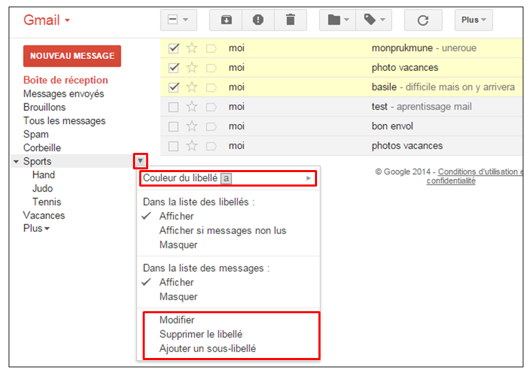 tutoriel Gmail - gestion des messages - modifier un libelle