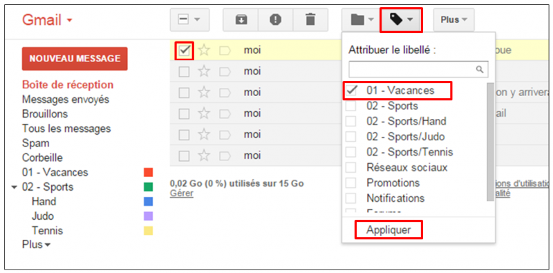 Tutoriel Gmail - gestion des messages - attribuer un libelle