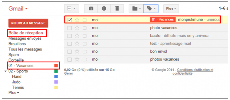 Tutoriel Gmail - gestion des messages - message associe a un libelle