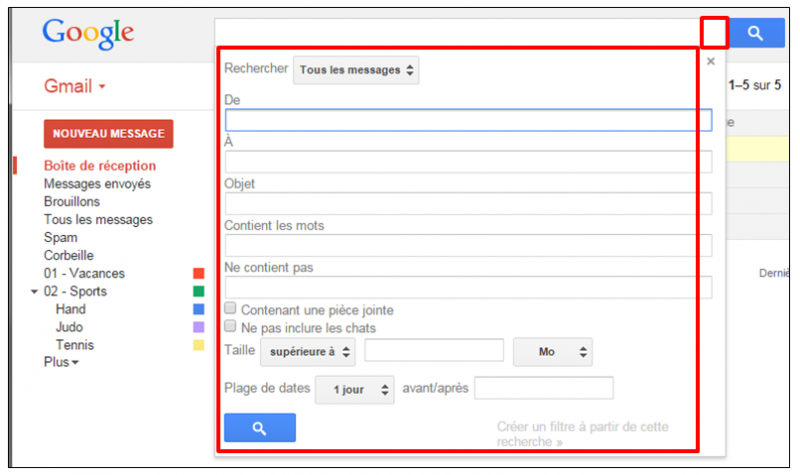 Tutoriel Gmail - gestion des messages - fonctions de recherche avancee des messages