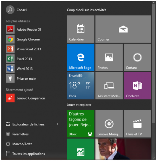 Les principales nouveautés de Windows 10 - Le menu démarrer