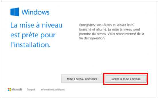 Mise à jour Windows 7 et 8.1 vers Windows 10 - Lancer la mise à niveau