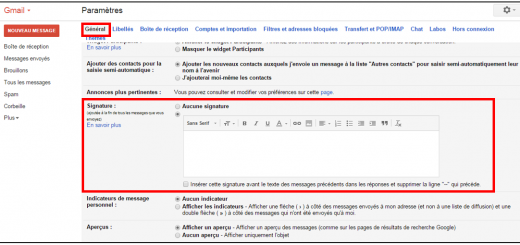 Accéder à l'option signature