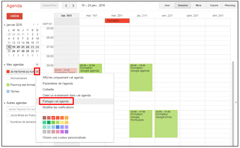Partager son agenda Google avec des amis - Je me forme au numérique