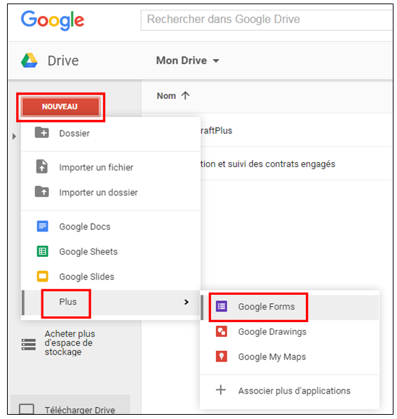 Créer le formulaire depuis Google Drive