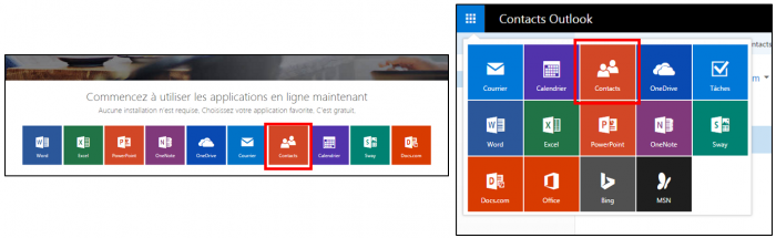 Accéder à l'application contacts