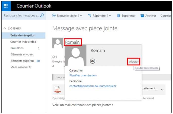 Ajouter un contact depuis Outlook