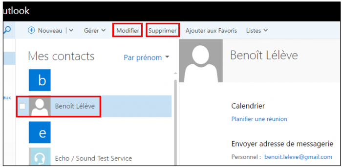 Modifier ou supprimer des contacts