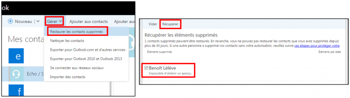 Restaurer des contacts supprimés