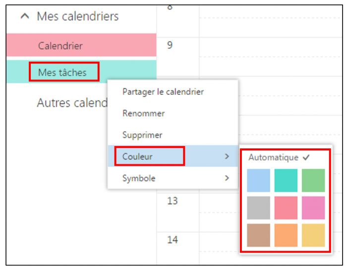 Modifier la couleur d'un calendrier