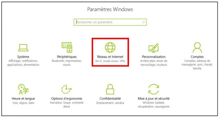 Accéder aux pramètres réseaux