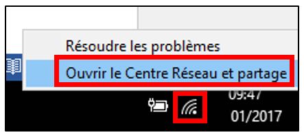 Accéder rapidement au centre réseau et partage