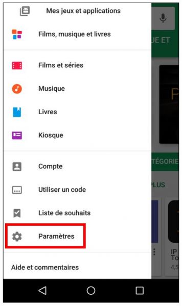 Accéder aux paramètres de Google Play
