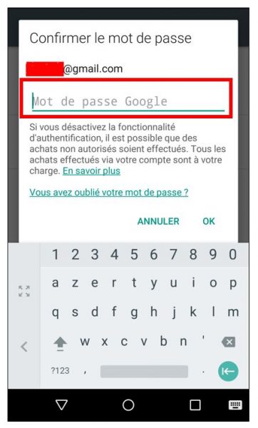 Renseigner son mot de passe Google