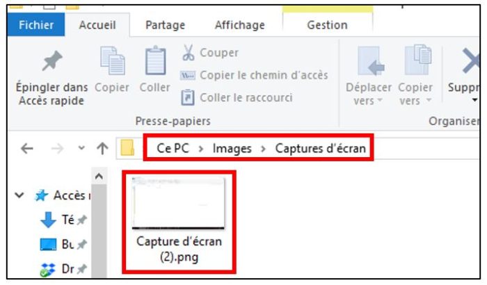 raccourci Windows + Impr Ecran pour effectuer une capture d'écran