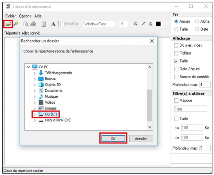 Sélection du dossier à analyser