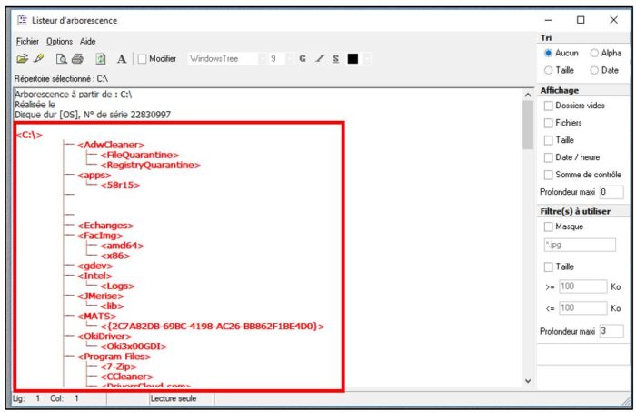Affichage de l'arborescence