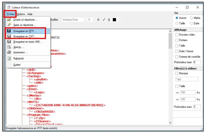 Enregistrer le résultat au format texte
