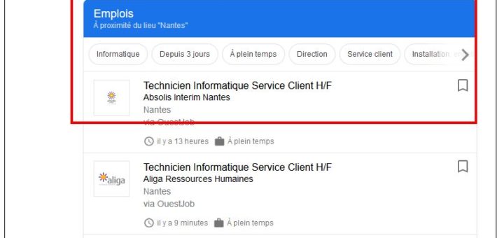 Recherche d'emploi à partir de mots clés avec Google