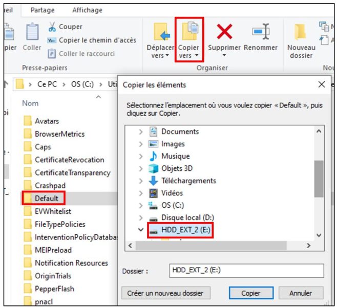 Copier le profil vers un support externe