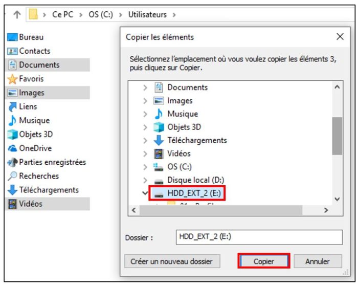 Choix du lecteur de transfert