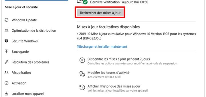 Rechercher manuellement les mises à jour