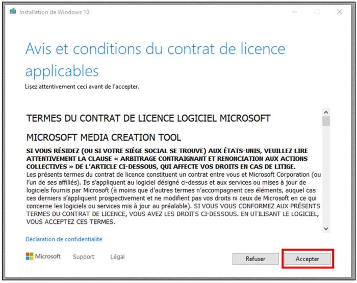 Accepter la licence d'utilisation