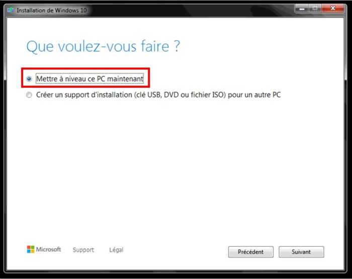 Mettre à niveau vers Windows 10