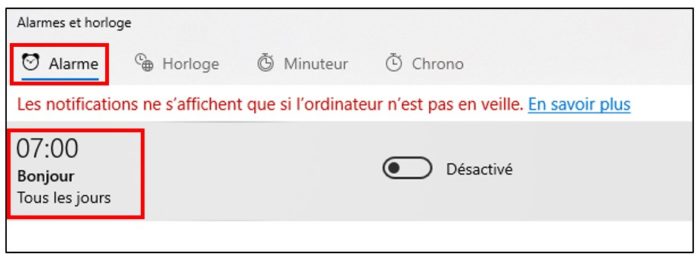 Créer une alarme