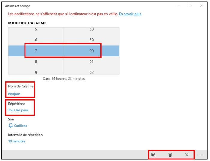 Paramétrer une alarme