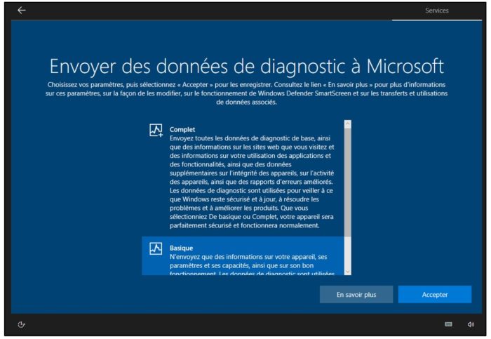 Paramétrage des données envoyées à Microsoft